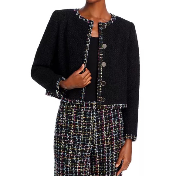AQUA‎ Tweed Jacket Black Career Button Front Blazer Cropped XS - Picture 1 of 9